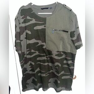 Sean John Green Camouflage Military Zip Shirt 2XL NEW